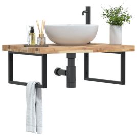 Basin Shelf Wall Mounted Steel and Solid Wood Acacia