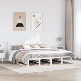 Bedframe White 200x200cm Solid Wood Pine