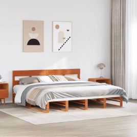 Bedframe Wax Brown 200x200cm Solid Wood Pine