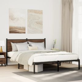 Metal Bedframe Brown Oak 137x190cm