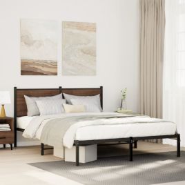 Metal Bedframe Brown Oak 140x200cm