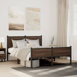 Metal Bedframe Brown Oak 140x190cm