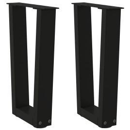 Dining Table Legs V-Shape 2 pcs Black 28x(42-43.3) cm Steel