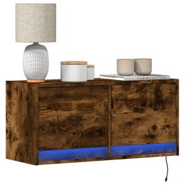 TV Wall Cabinet with LED Lights Smoked Oak 80x31x35 cm