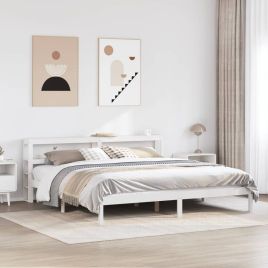 Bedframe White 200x200cm Solid Wood Pine