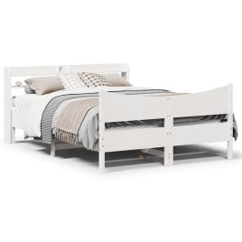 Bedframe with Headboard White 150x200cm King Size Solid Wood Pine