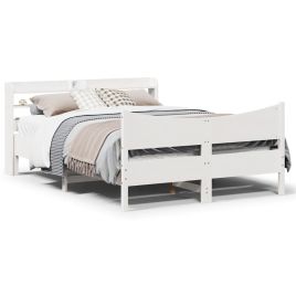 Bedframe with Headboard White 135x190cm Double Solid Wood Pine