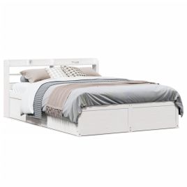 Bedframe with Headboard White 135x190cm Double Solid Wood Pine
