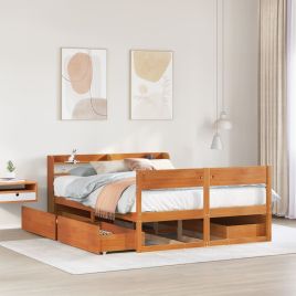Bedframe Wax Brown 135x190cm Double Solid Wood Pine