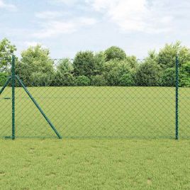 Chain Link Fence with 7 Posts 1.2x10 m Galvanised Steel Green