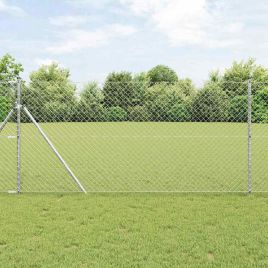Chain Link Fence with 7 Posts 1.4x10 m Galvanised Steel