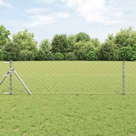 Chain Link Fence with 7 Posts 0.8x10 m Galvanised Steel