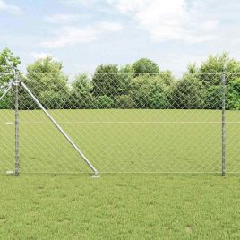 Chain Link Fence with 13 Spike Posts 1x25 m Galvanised Steel