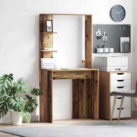 Brown Writing Desk Old Wood Solid Reclaimed Wood Medium Shelving