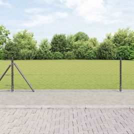 Fencing Set Set of 2 Grey Powder-Coated Steel 25 x 0.5 m
