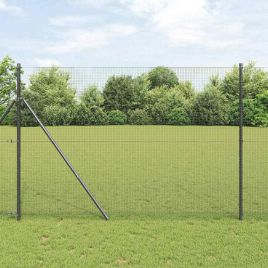 Welded Wire Fence with 7 Posts Grey 1.4x50 m Steel
