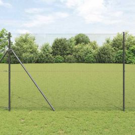Welded Wire Fence with 13 Posts Grey 1.4x50 m Steel