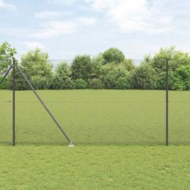 Welded Wire Fence with 13 Spike Posts Grey 1.6x25 m Steel