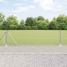 Welded Wire Fence with 13 Flanged Posts 0.6x50 m Galvanised Steel