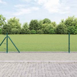 Welded Wire Fence with 7 Flanged Posts Green 0.4x10 m Steel