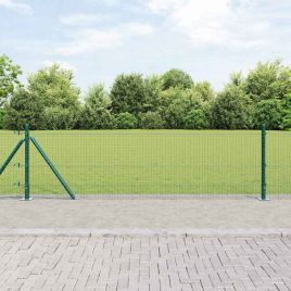 Welded Wire Fence with 7 Flanged Posts Green 0.4x10 m Steel