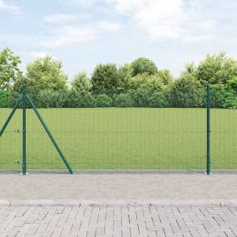 Welded Wire Fence with 7 Flanged Posts Green 0.8x10 m Steel