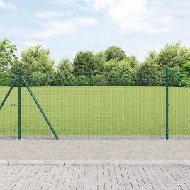 Welded Wire Fence with 13 Flanged Posts Green 0.8x25 m Steel