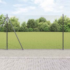 Welded Wire Fence with 7 Flanged Posts Grey 1.4x10 m Steel