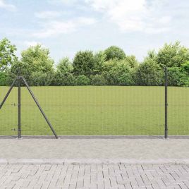 Welded Wire Fence with 13 Flanged Posts Grey 1.5x25 m Steel