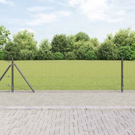 Welded Wire Fence with 13 Flanged Posts Grey 0.5x50 m Steel