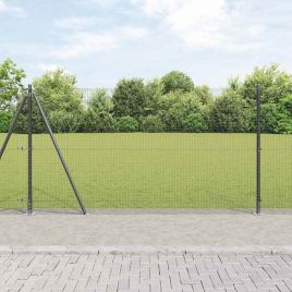 Welded Wire Fence with 13 Flanged Posts Grey 1.2x50 m Steel