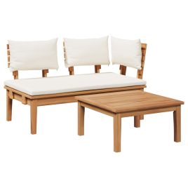 GLHOLT Garden Bench 2 pcs and Brown Solid Teak Wood - Cream