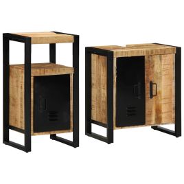 Bathroom Furniture Set 2 Pieces Brown Soild rough mango wood