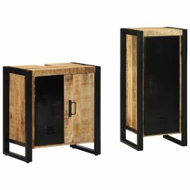 Bathroom Furniture Set 2 Pieces Brown Solid Mango Wood