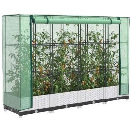 LIPARK Raised Bed with Greenhouse Cover Look 160x40x123 cm Rattan