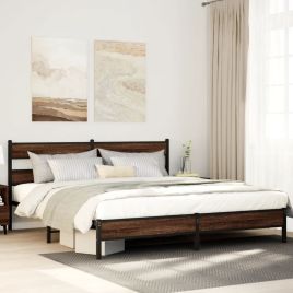 Metal Bedframe Brown Oak 180x200cm Super King