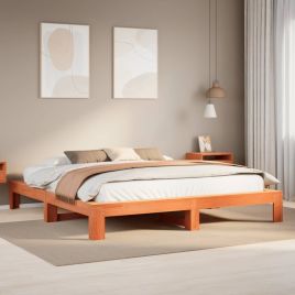 Bedframe Wax Brown 200x200cm Solid Wood Pine