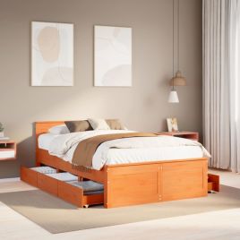 Bedframe with Headboard Wax Brown 120x200cm Solid Wood Pine