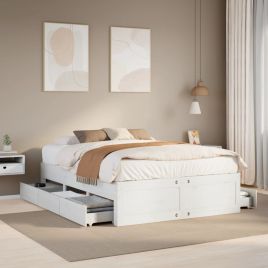 Bedframe with Drawers White 140x190cm Solid Wood Pine