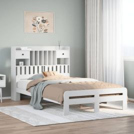 Bookcase Bed White 135x190cm Double Solid Wood Pine