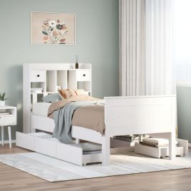 Bookcase Bed White 75x190cm Small Single Solid Wood Pine