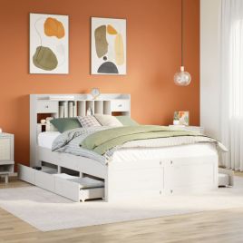 Bookcase Bed White 140x200cm Solid Wood Pine