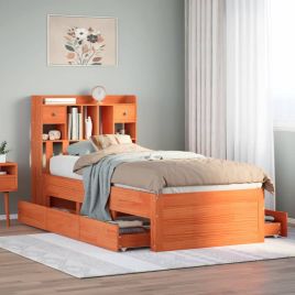 Bookcase Bed Wax Brown 75x190cm Small Single Solid Wood Pine