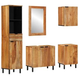 5 Piece Bathroom Furniture Set Brown Solid Wood Acacia