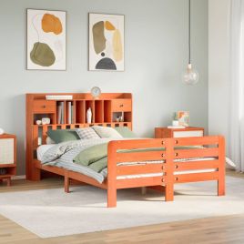 Bookcase Bed Wax Brown 160x200cm Solid Wood Pine