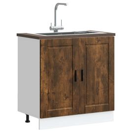 Sink Base Cabinet "Porto" Smoked Oak 80x46x81.5 cm Engineered Wood