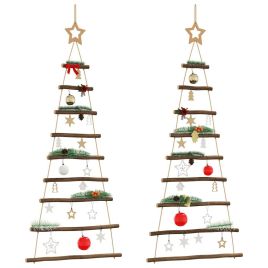 SNOLIX Hanging Christmas Trees with Top Stars 2 pcs 55x120 cm Natural Branch