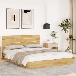 Bedframe with Headboard 150x200cm King Size Solid Wood Oak