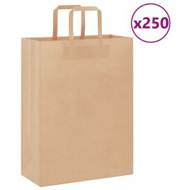 Paper Bags 250 pcs with Handles Brown 26x12x35 cm