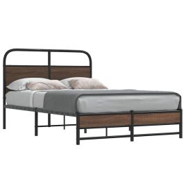 Bedframe 135x190cm Brown Oak Engineered Wood